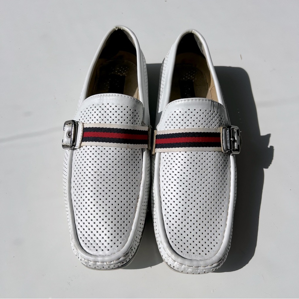 Adolfo Vintage White Mesh Golf Shoes Navy & Red Buckle Halloween Men 11-12 (est)